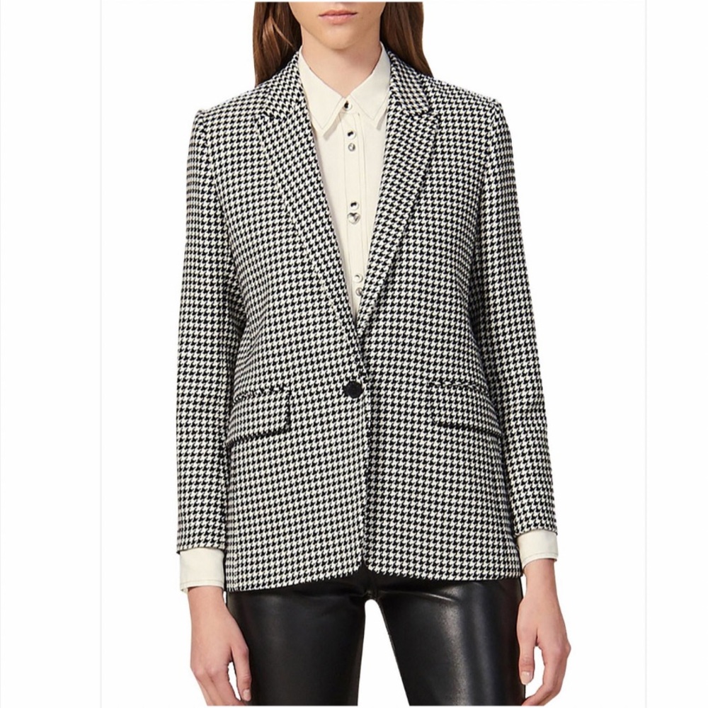 Sandro Paris Smith Houndstooth‎ Wool Blend Blazer